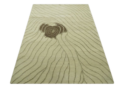 Modern Stripes Design Beige and Brown Hand loom 5.6x8 wool and art Silk Area Rug - The Rug Decor