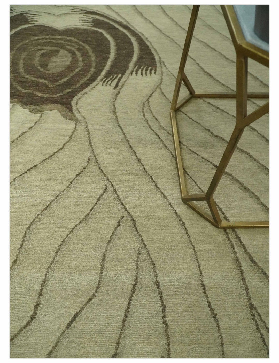 Modern Stripes Design Beige and Brown Hand loom 5.6x8 wool and art Silk Area Rug - The Rug Decor