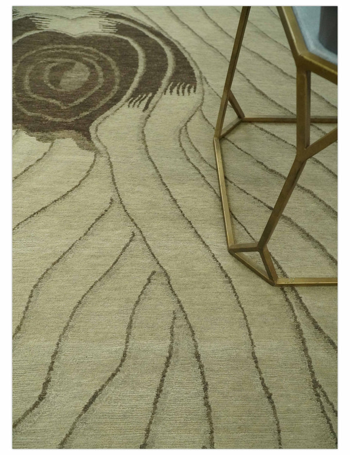 Modern Stripes Design Beige and Brown Hand loom 5.6x8 wool and art Silk Area Rug - The Rug Decor