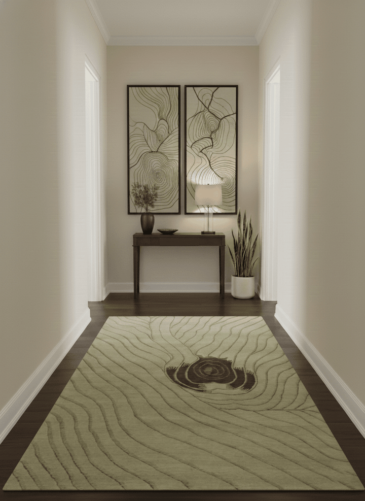Modern Stripes Design Beige and Brown Hand loom 5.6x8 wool and art Silk Area Rug - The Rug Decor