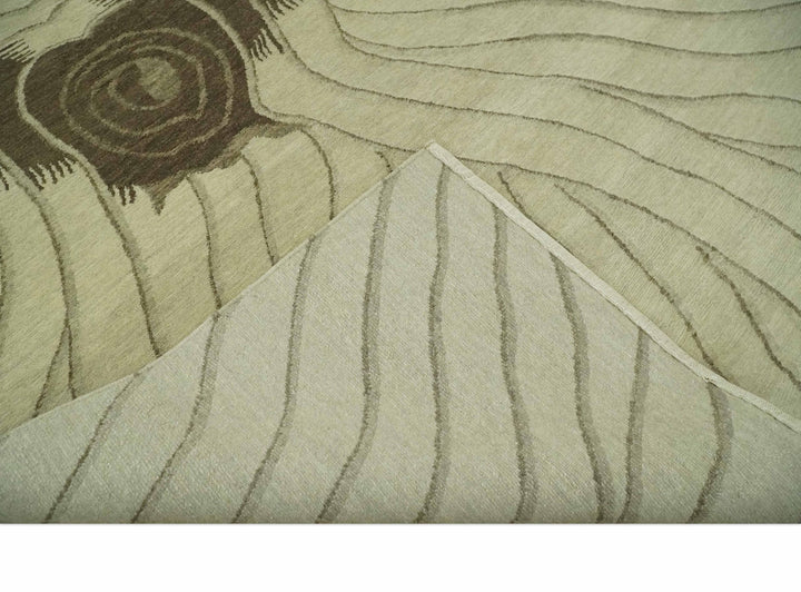 Modern Stripes Design Beige and Brown Hand loom 5.6x8 wool and art Silk Area Rug - The Rug Decor