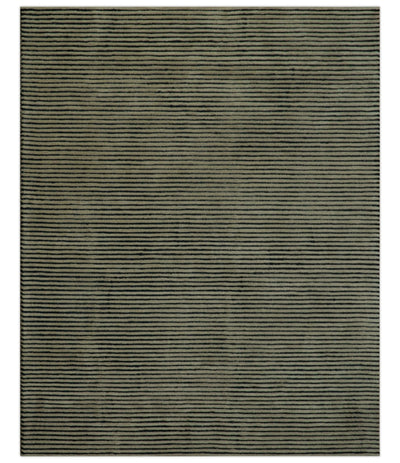 Modern Stripes Design Black And Brown 8x10 Hand Tufted Wool Area Rug - The Rug Decor