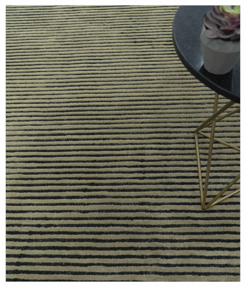 Modern Stripes Design Black And Brown 8x10 Hand Tufted Wool Area Rug - The Rug Decor