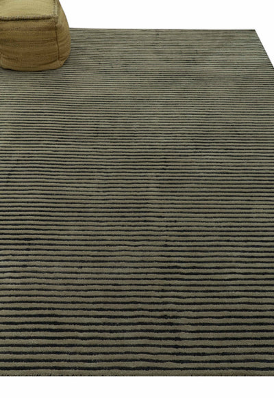 Modern Stripes Design Black And Brown 8x10 Hand Tufted Wool Area Rug - The Rug Decor