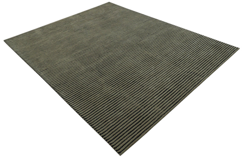Modern Stripes Design Black And Brown 8x10 Hand Tufted Wool Area Rug - The Rug Decor