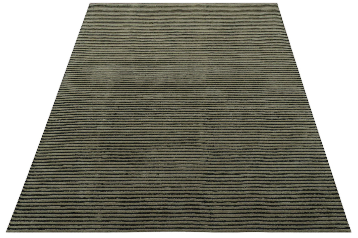 Modern Stripes Design Black And Brown 8x10 Hand Tufted Wool Area Rug - The Rug Decor