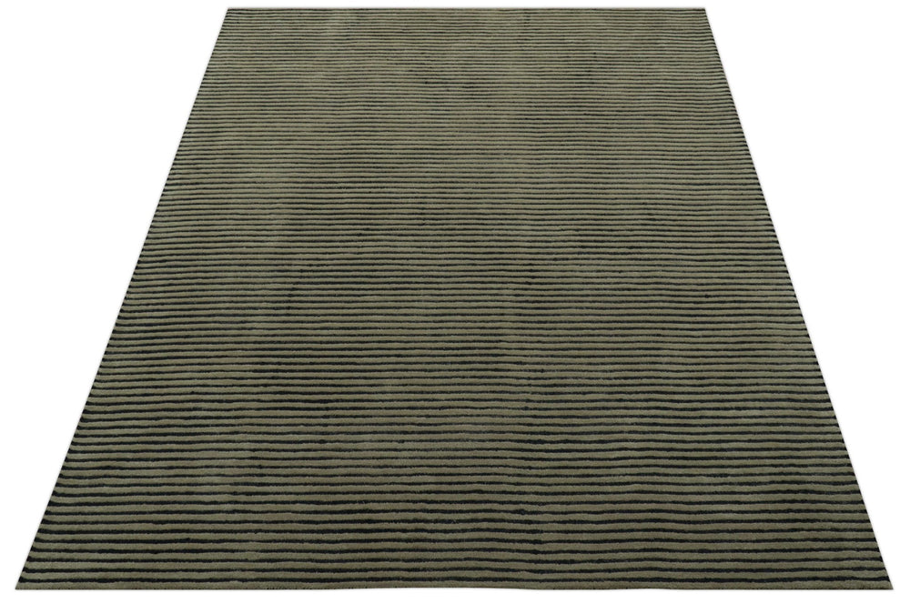 Modern Stripes Design Black And Brown Hand Tufted Custom Made Wool Area Rug - The Rug Decor