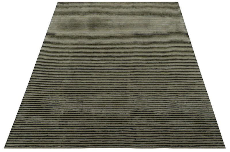 Modern Stripes Design Black And Brown Hand Tufted Custom Made Wool Area Rug - The Rug Decor