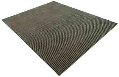 Modern Stripes Design Black And Brown Hand Tufted Custom Made Wool Area Rug - The Rug Decor