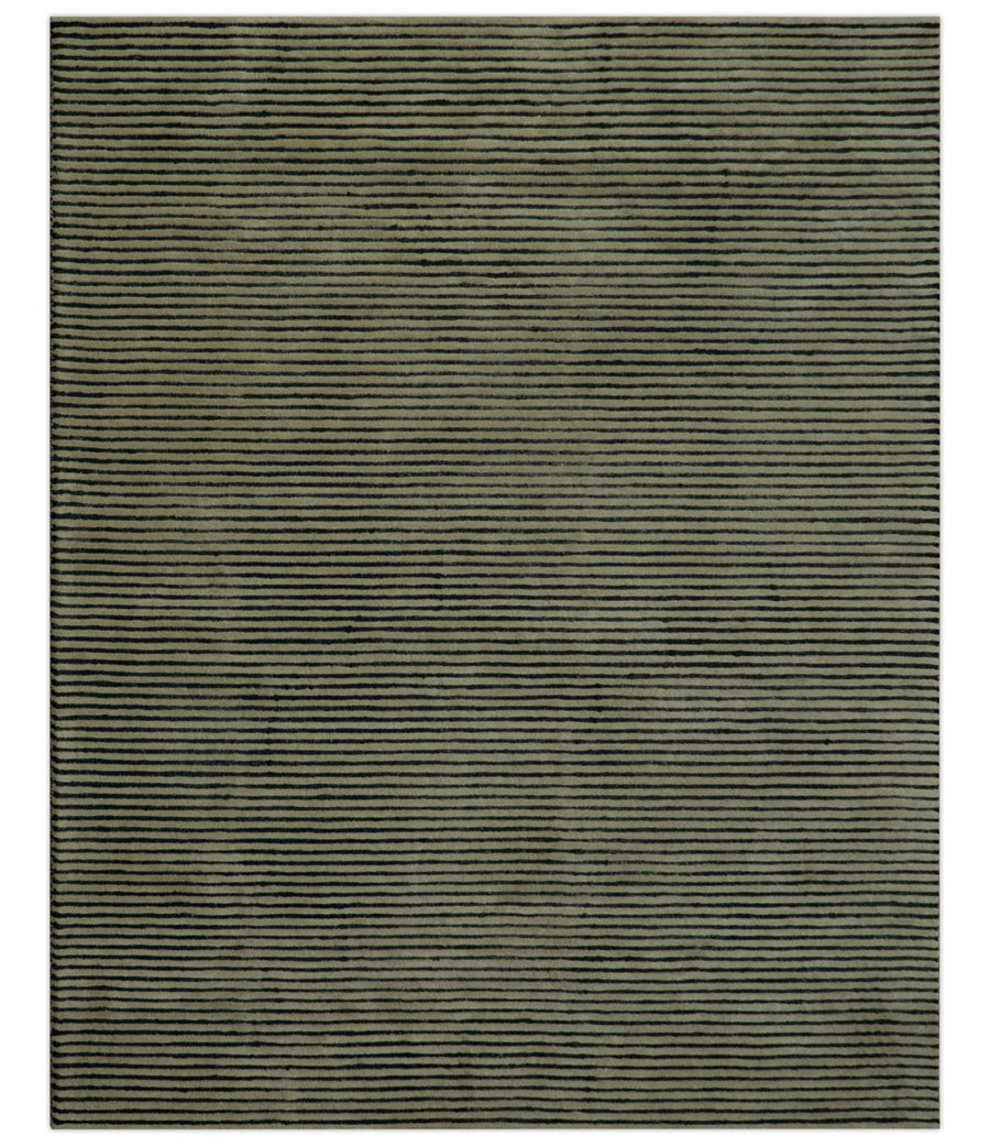 Modern Stripes Design Black And Brown Hand Tufted Custom Made Wool Area Rug - The Rug Decor