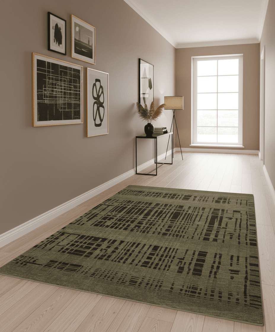 Modern Stripes Design Charcoal and Greenish Brown 6x8 Hand knotted wool area Rug - The Rug Decor