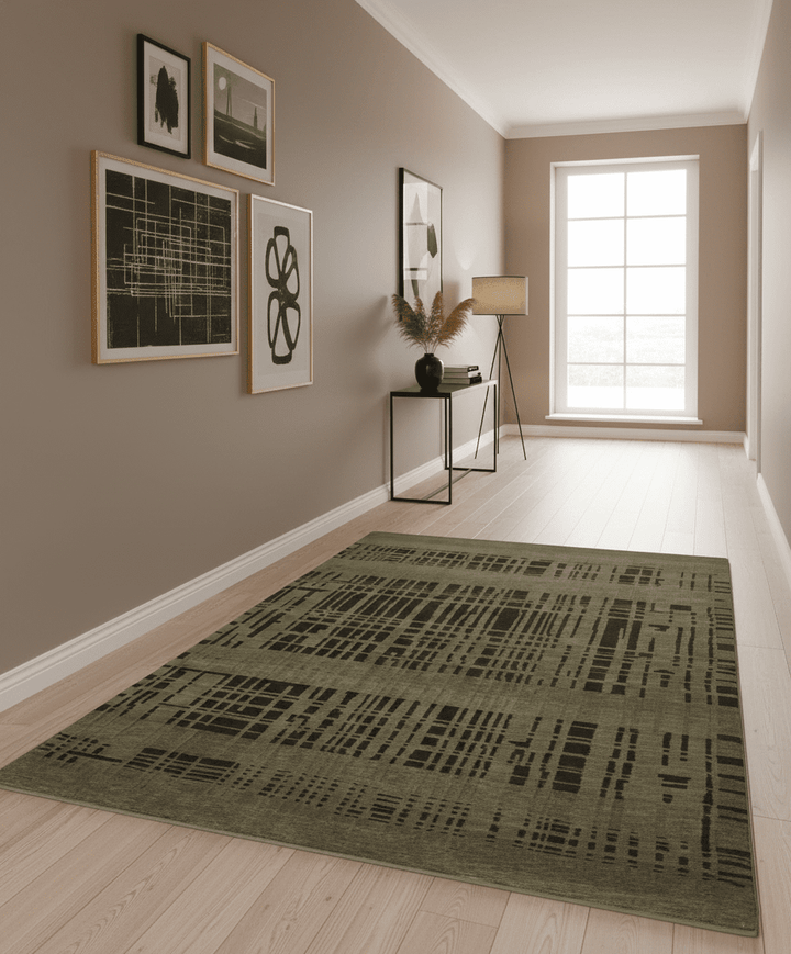 Modern Stripes Design Charcoal and Greenish Brown 6x8 Hand knotted wool area Rug - The Rug Decor