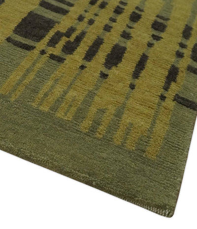 Modern Stripes Design Charcoal and Olive 6x8 Hand knotted wool area Rug - The Rug Decor