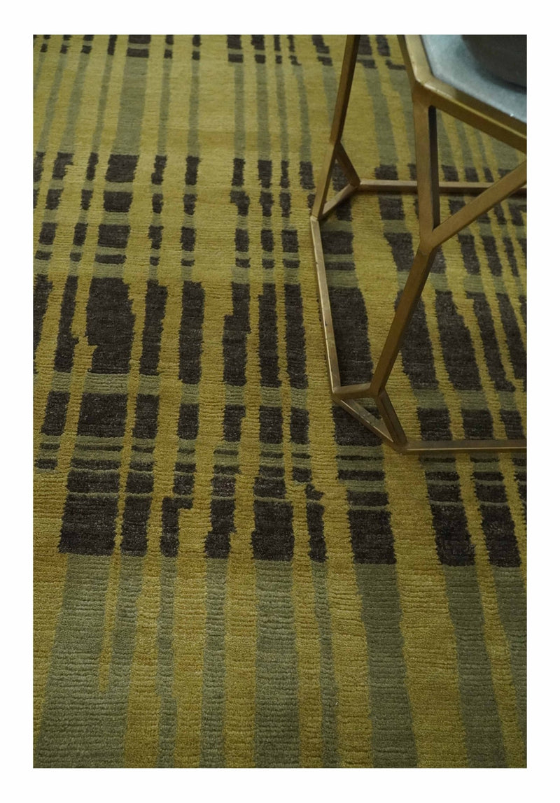 Modern Stripes Design Charcoal and Olive 6x8 Hand knotted wool area Rug - The Rug Decor