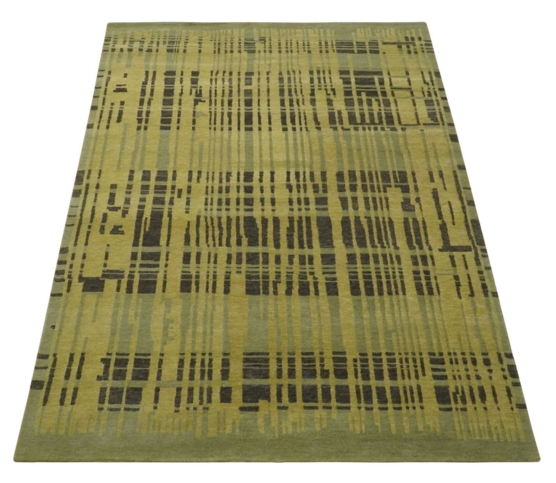 Modern Stripes Design Charcoal and Olive 6x8 Hand knotted wool area Rug - The Rug Decor