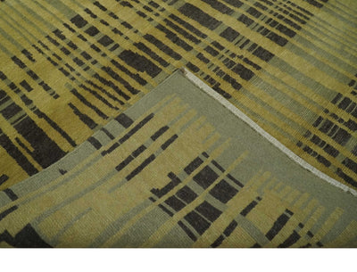 Modern Stripes Design Charcoal and Olive 6x8 Hand knotted wool area Rug - The Rug Decor