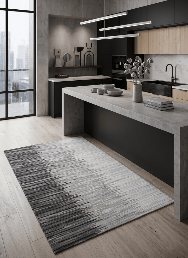 Modern Stripes Gray and Silver Handmade Leather Area Rug - The Rug Decor
