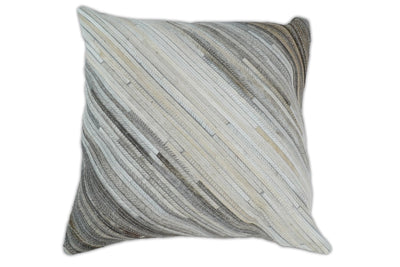 Modern Stripes Ivory and Gray Genuine Leather Accent Pillow, Cushion - Only Cover - The Rug Decor