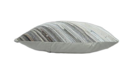 Modern Stripes Ivory and Gray Genuine Leather Accent Pillow, Cushion - Only Cover - The Rug Decor