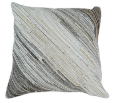 Modern Stripes Ivory and Gray Genuine Leather Accent Pillow, Cushion - Only Cover - The Rug Decor