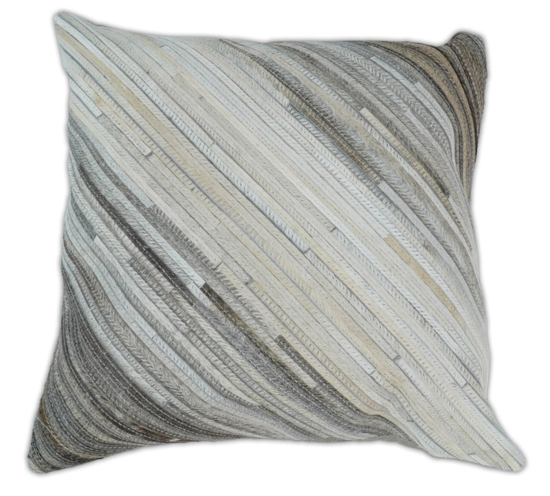 Modern Stripes Ivory and Gray Genuine Leather Accent Pillow, Cushion - Only Cover - The Rug Decor