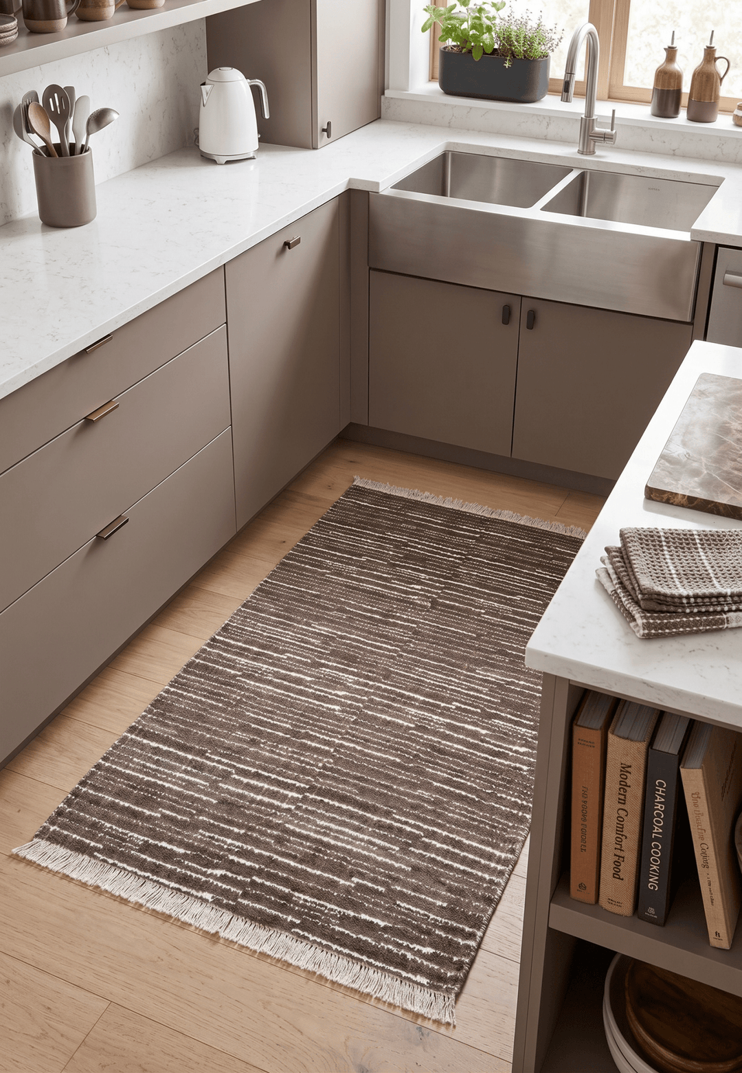 Modern Stripes Pattern Brown Hand Knotted Wool 2x3 Area Rug - The Rug Decor