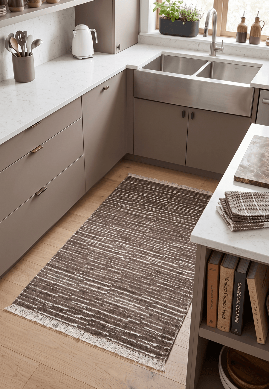 Modern Stripes Pattern Brown Hand Knotted Wool 2x3 Area Rug - The Rug Decor