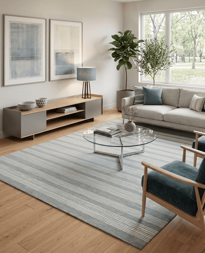Modern Stripes Pattern Grey and Ivory Hand Tufted Wool Area Rug - The Rug Decor