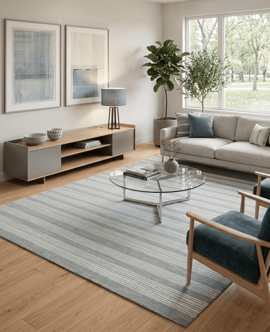 Modern Stripes Pattern Grey and Ivory Hand Tufted Wool Area Rug - The Rug Decor