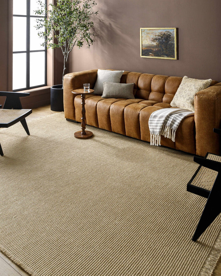 Modern Stripes Texture Tan Jute Area Rug - The Rug Decor