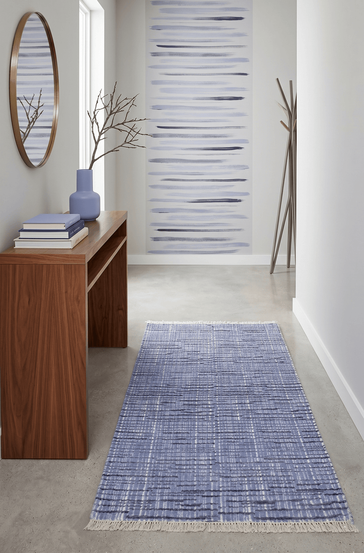 Modern Style Blue and Ivory Hand Knotted Wool 2x3 Area Rug - The Rug Decor