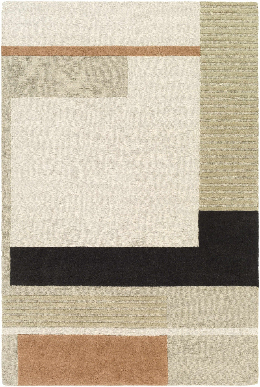 Modern Style Geometrical Design Beige, Green, Brown and Black Hand Tufted Rug - The Rug Decor