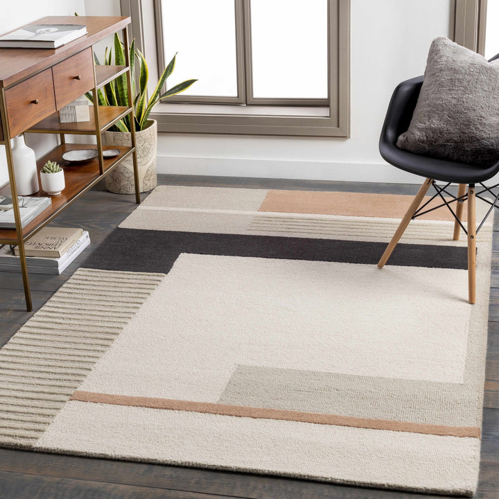 Modern Style Geometrical Design Beige, Green, Brown and Black Hand Tufted Rug - The Rug Decor