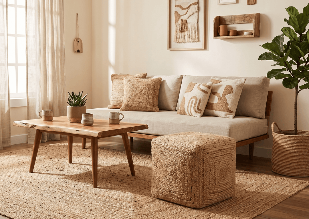 Modern Style Gold Hand Braided boho Jute Pouf - The Rug Decor