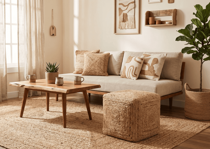 Modern Style Gold Hand Braided boho Jute Pouf - The Rug Decor