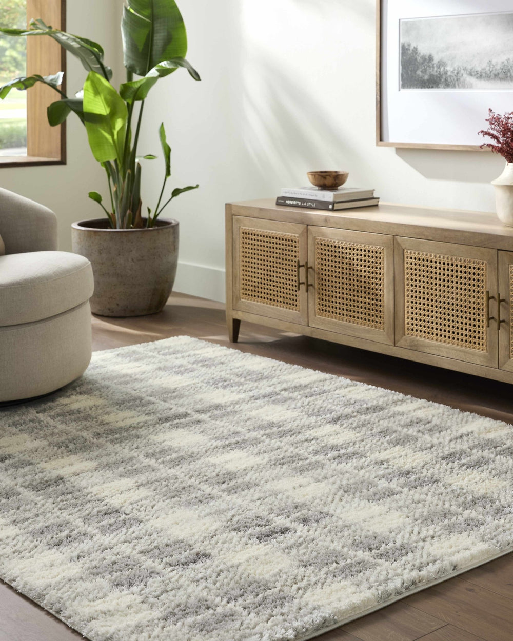 Modern Style Gray And Cream Machine Woven Area Rug - The Rug Decor