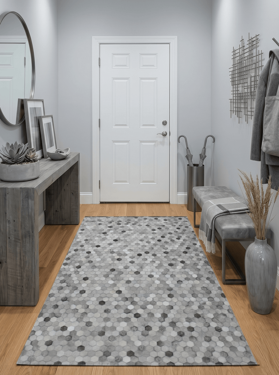 Modern Style Handmade Genuine Leather Silver Area Rug - The Rug Decor