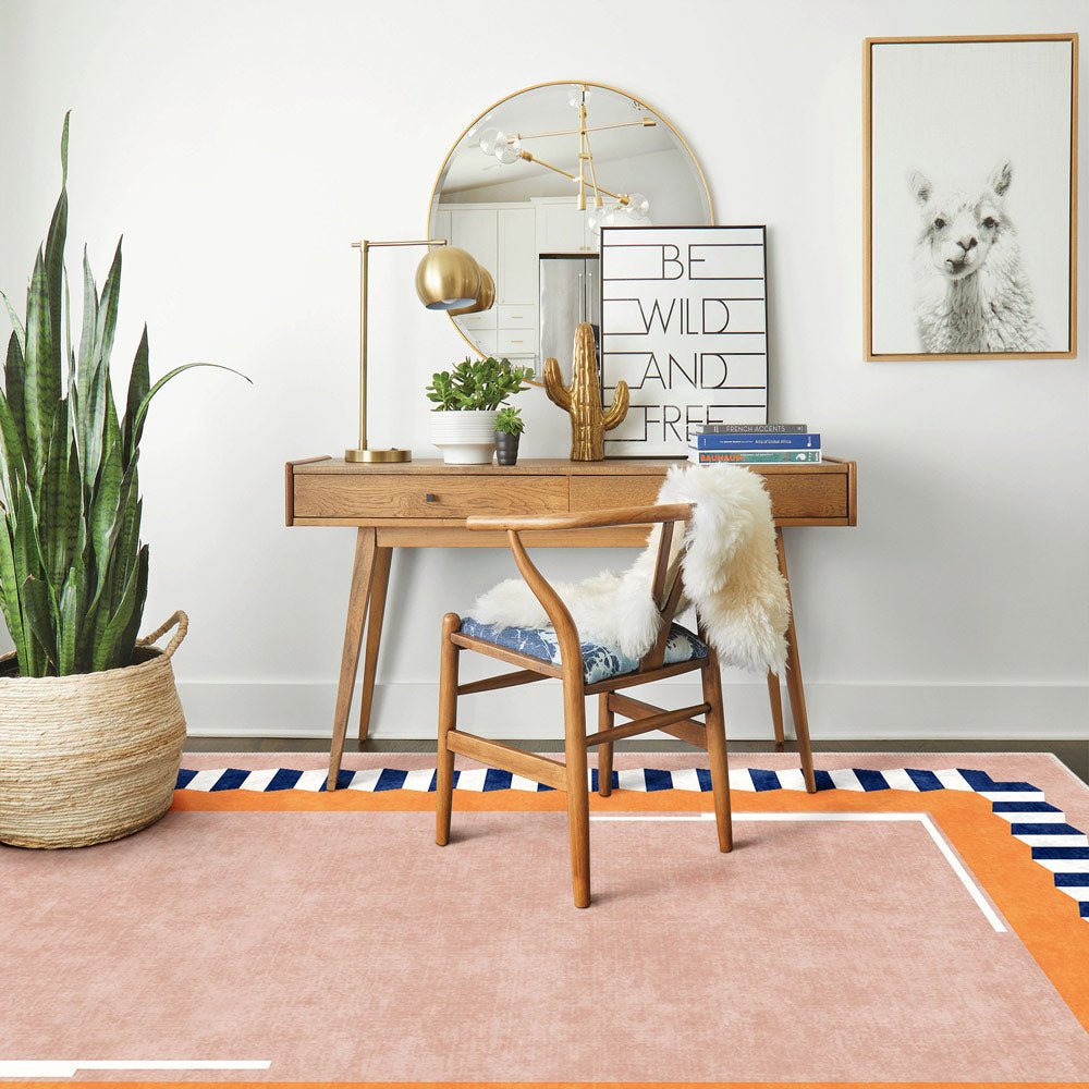 Modern Style Peach Cotton Machine Washable Area Rug - The Rug Decor