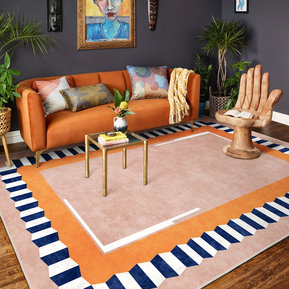 Modern Style Peach Cotton Machine Washable Area Rug - The Rug Decor