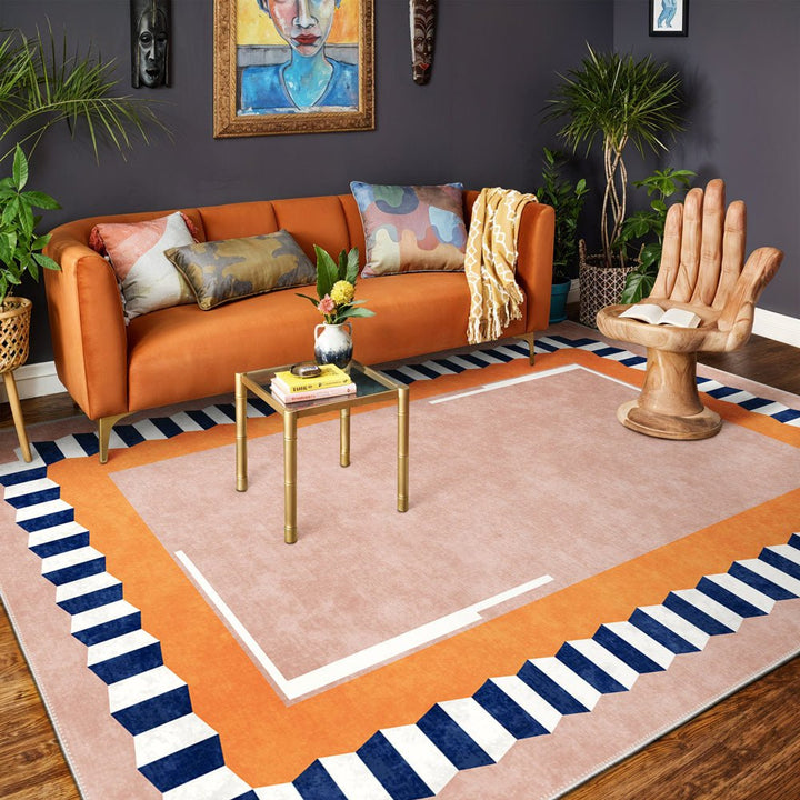 Modern Style Peach Cotton Machine Washable Area Rug - The Rug Decor