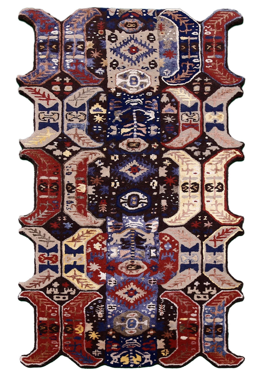 Modern Tribal Design Maroon Hand Tufted 4x8 Wool Area Rug - The Rug Decor