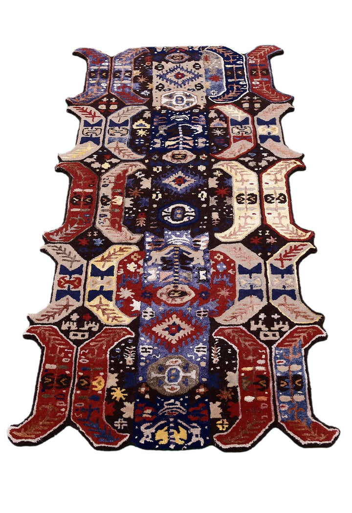 Modern Tribal Design Maroon Hand Tufted 4x8 Wool Area Rug - The Rug Decor