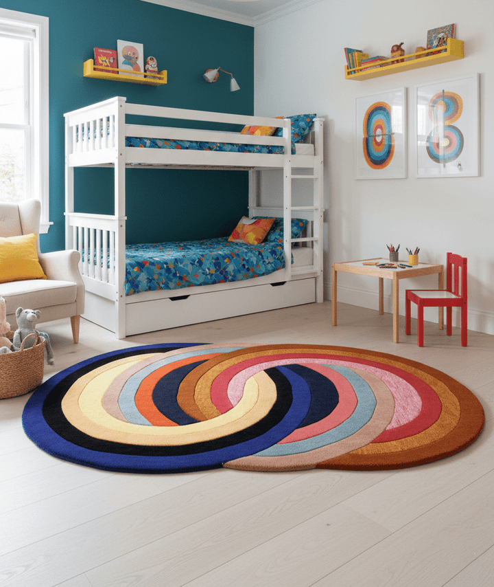 Modern Twin Rings Multicolor Hand Tufted 5x7 Wool Rug - The Rug Decor