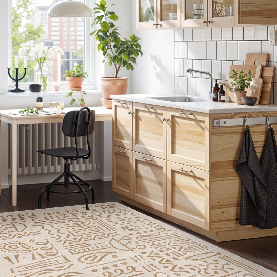 Modern Zen Beige Machine Washable Cotton Area Rug - The Rug Decor