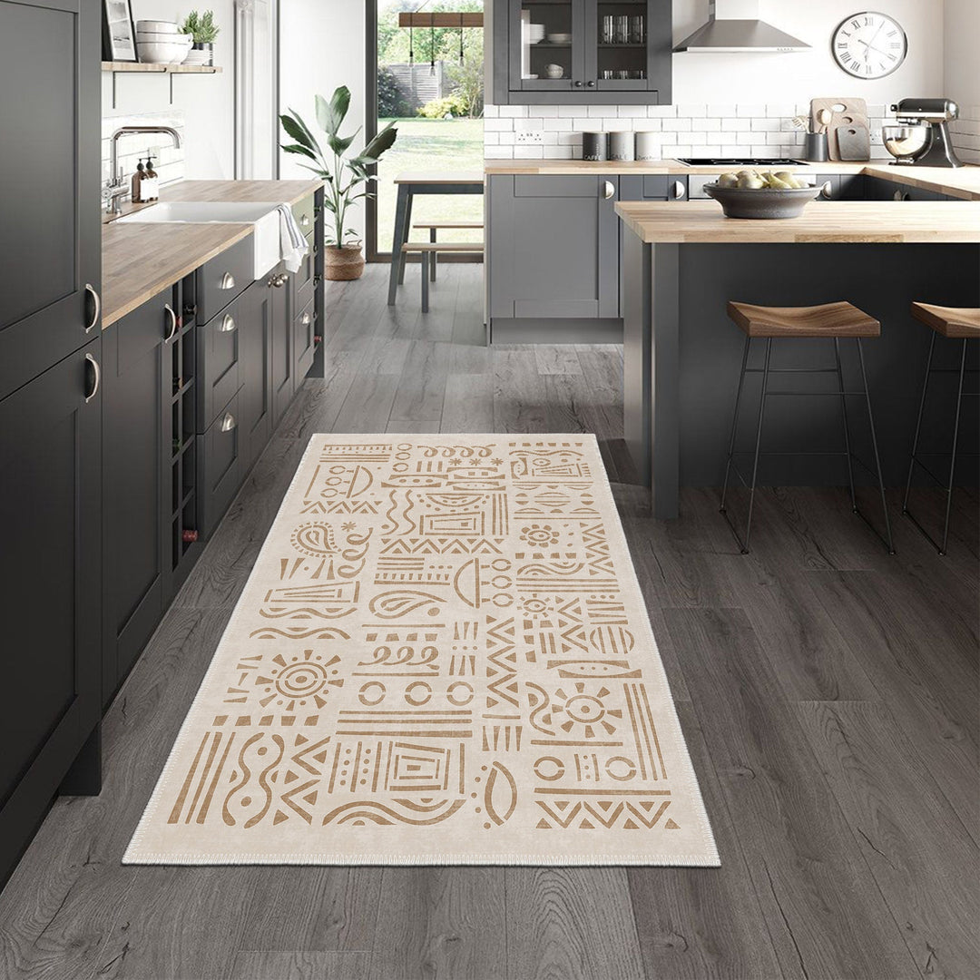Modern Zen Beige Machine Washable Cotton Area Rug - The Rug Decor