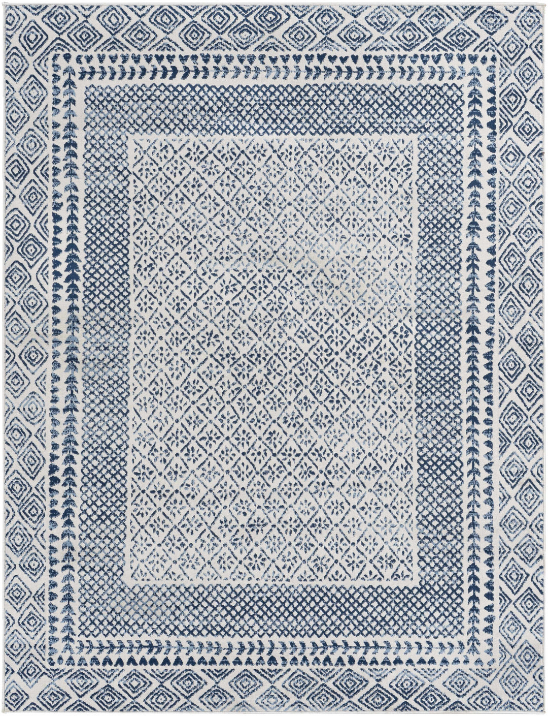 Mohrsville Blue And Ivory Modern Geometrical Design Area Rug