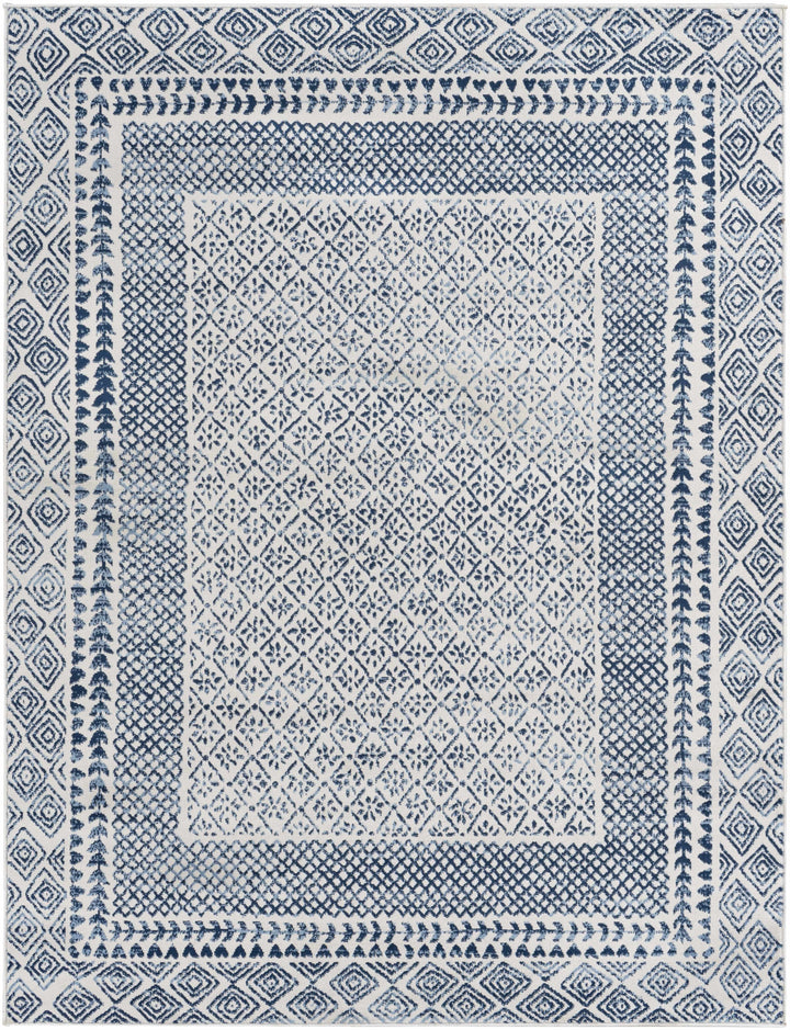 Mohrsville Blue And Ivory Modern Geometrical Design Area Rug