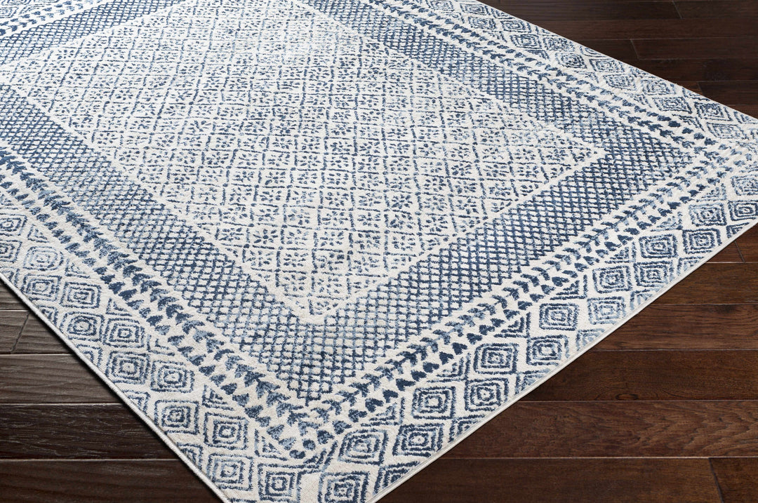 Mohrsville Blue And Ivory Modern Geometrical Design Area Rug