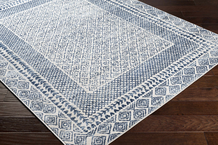 Mohrsville Blue And Ivory Modern Geometrical Design Area Rug