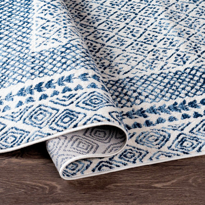 Mohrsville Blue And Ivory Modern Geometrical Design Area Rug